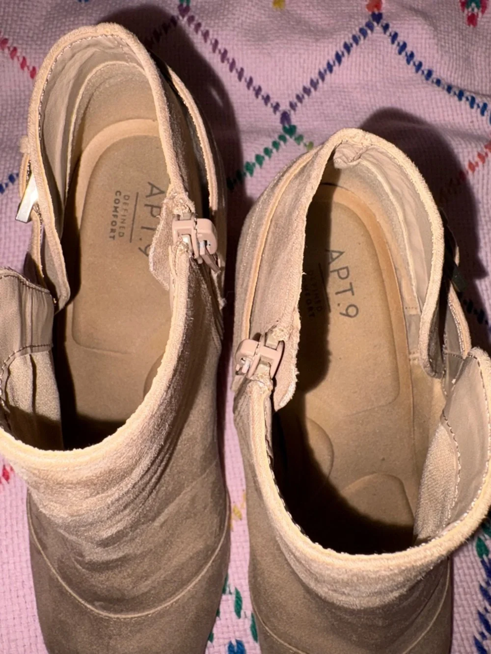 Apt. 9 Taupe Suede Peep-Toe Block Heel Booties Women’s 10